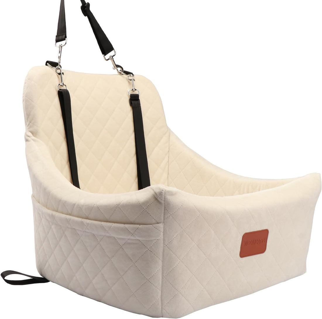 Dog Car Seat - Detachable & Washable Pet Travel Bed with Adjustable Straps, Easy to Install with 3 Seat Belts