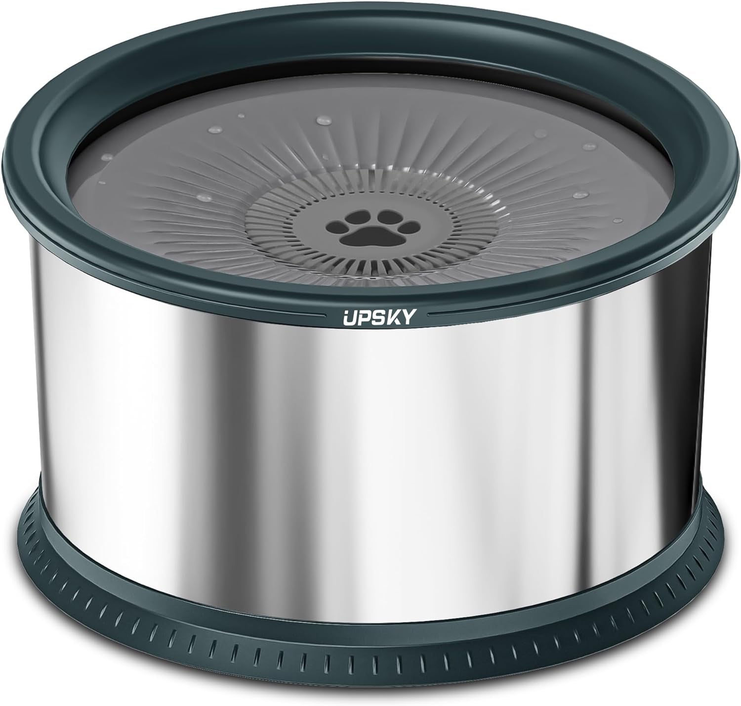 UPSKY Dog Water Bowl, 6.5L, No-Spill, Stainless Steel, Anti-Slip Mat - Large, Grey