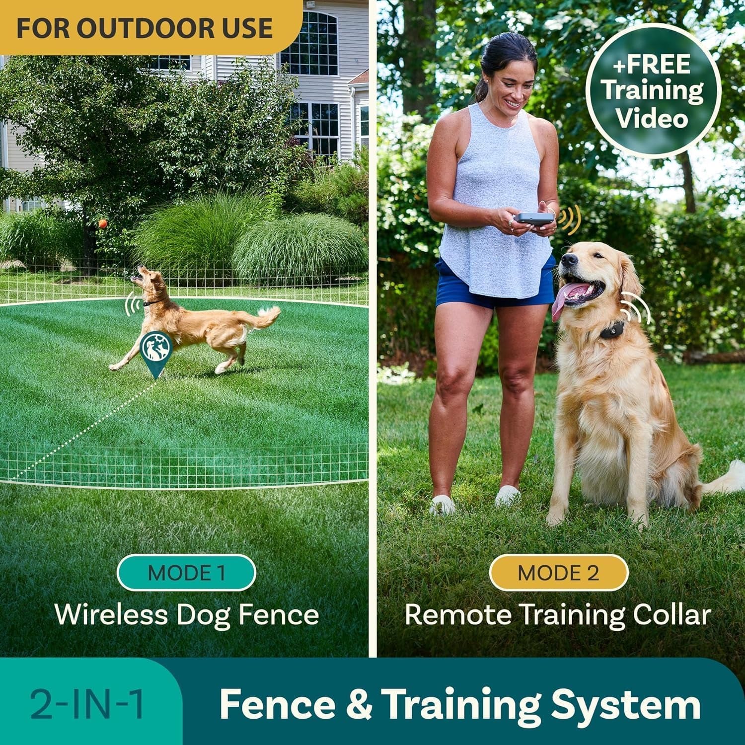 Wireless Dog Fence & Remote Training System for 2 Dogs, Non-GPS 2.4GHz with Beep, Vibration & Shock