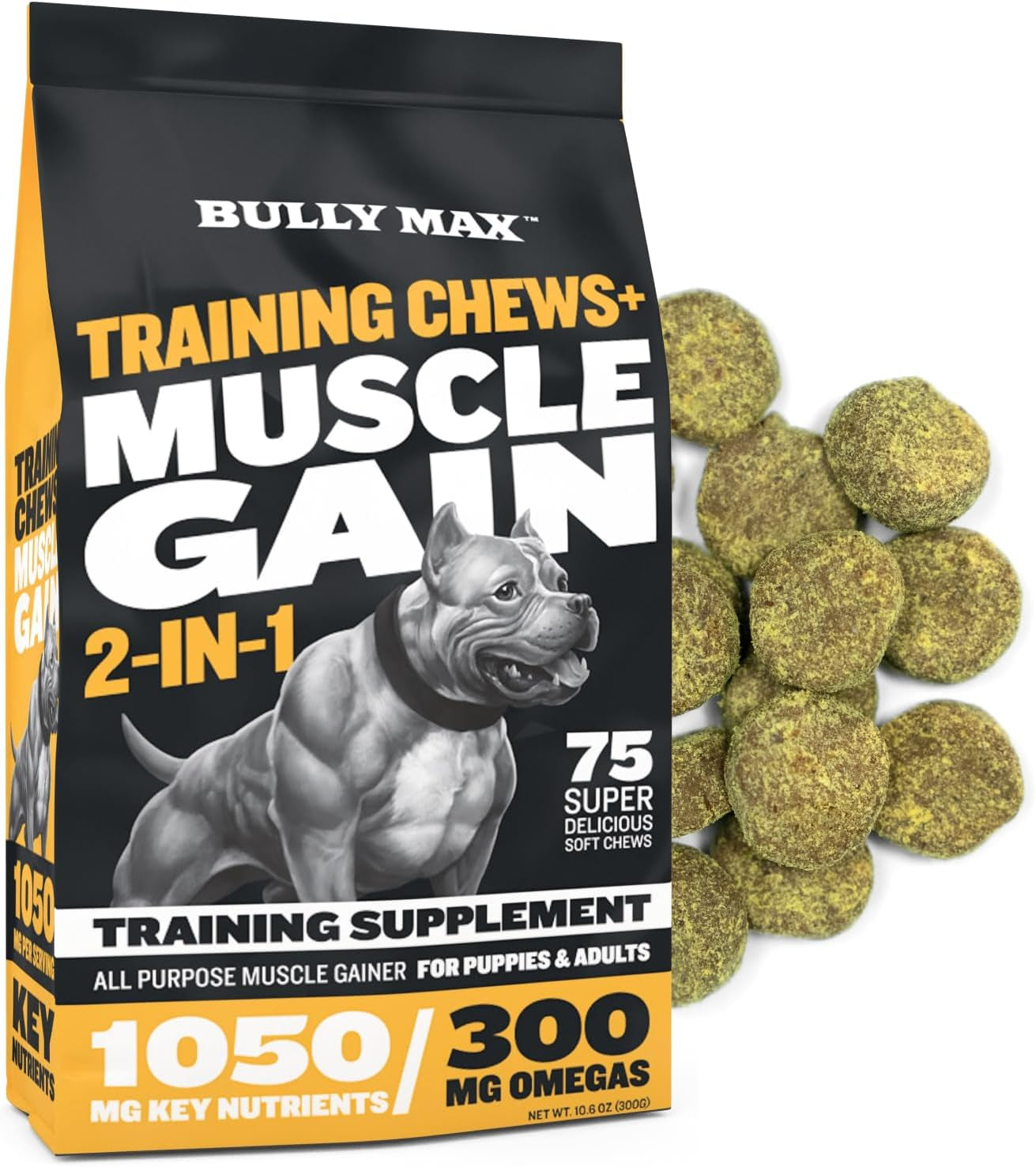 Bully Max Muscle Builder Soft Chews – Training Supplements for Puppies & Adult Dogs, 75 Soft Chews for Muscle Gain & Strength, All Dog Breeds & Ages