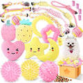 Pink Puppy Toys for Boredom - 23 Pack Puppy Chew Toys for Teething, Interactive Dog Toys for Puppies, Cute Small Dog Toys with Treat Ball, Squeaky Dog Chew Toys and Ropes