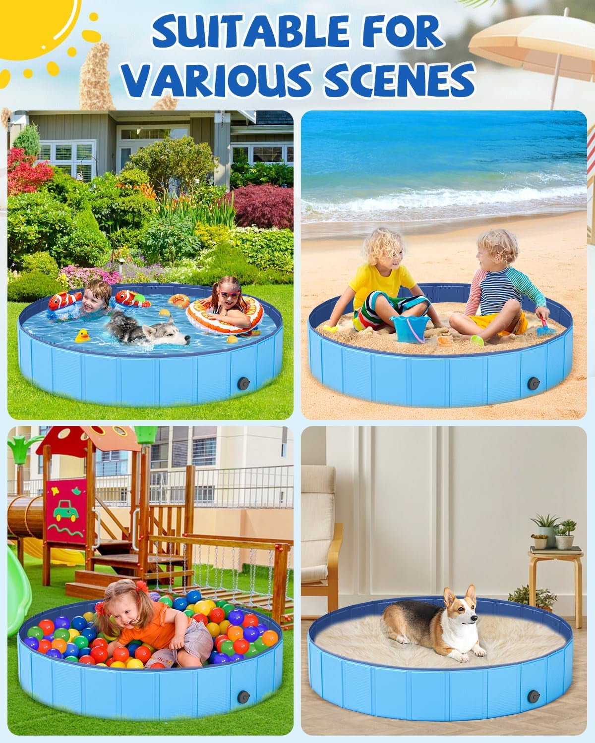 Foldable Medium Dog Pool, Collapsible Bath for Dogs & Kids, PVC, 40"x12"