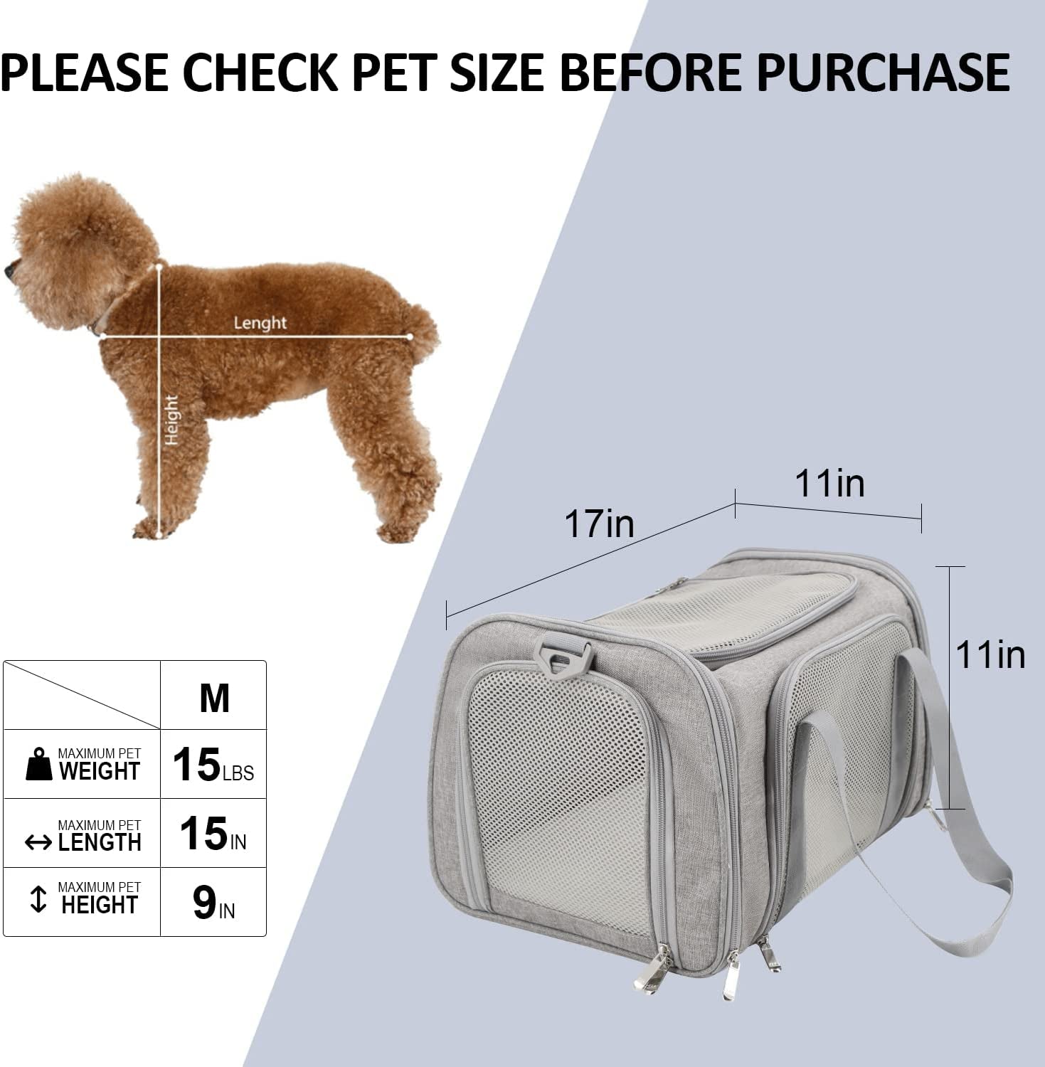 Henkelion TSA-Approved Pet Carrier – Soft-Sided Collapsible Travel Carrier for Dogs up to 15 Lbs, Airline Compliant, Lightweight, Grey