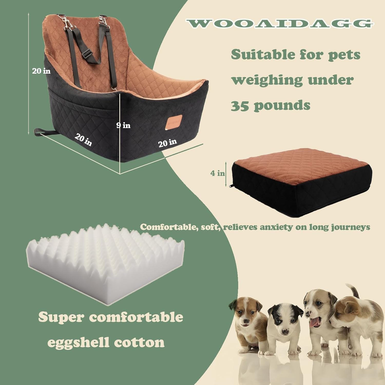 Travel Car Bed with Seat Belt, Fully Detachable & Washable, 3 Adjustable Straps for Secure Installation
