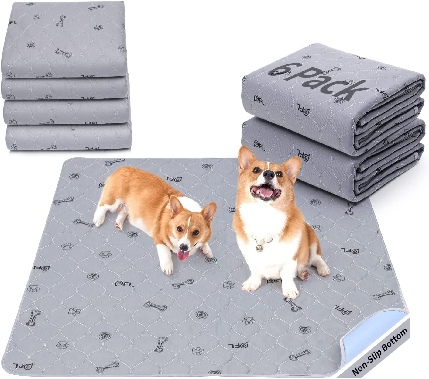 Washable Puppy Pads – Absorbent, Reusable Non-Slip Dog Pee Pads with Bone Print