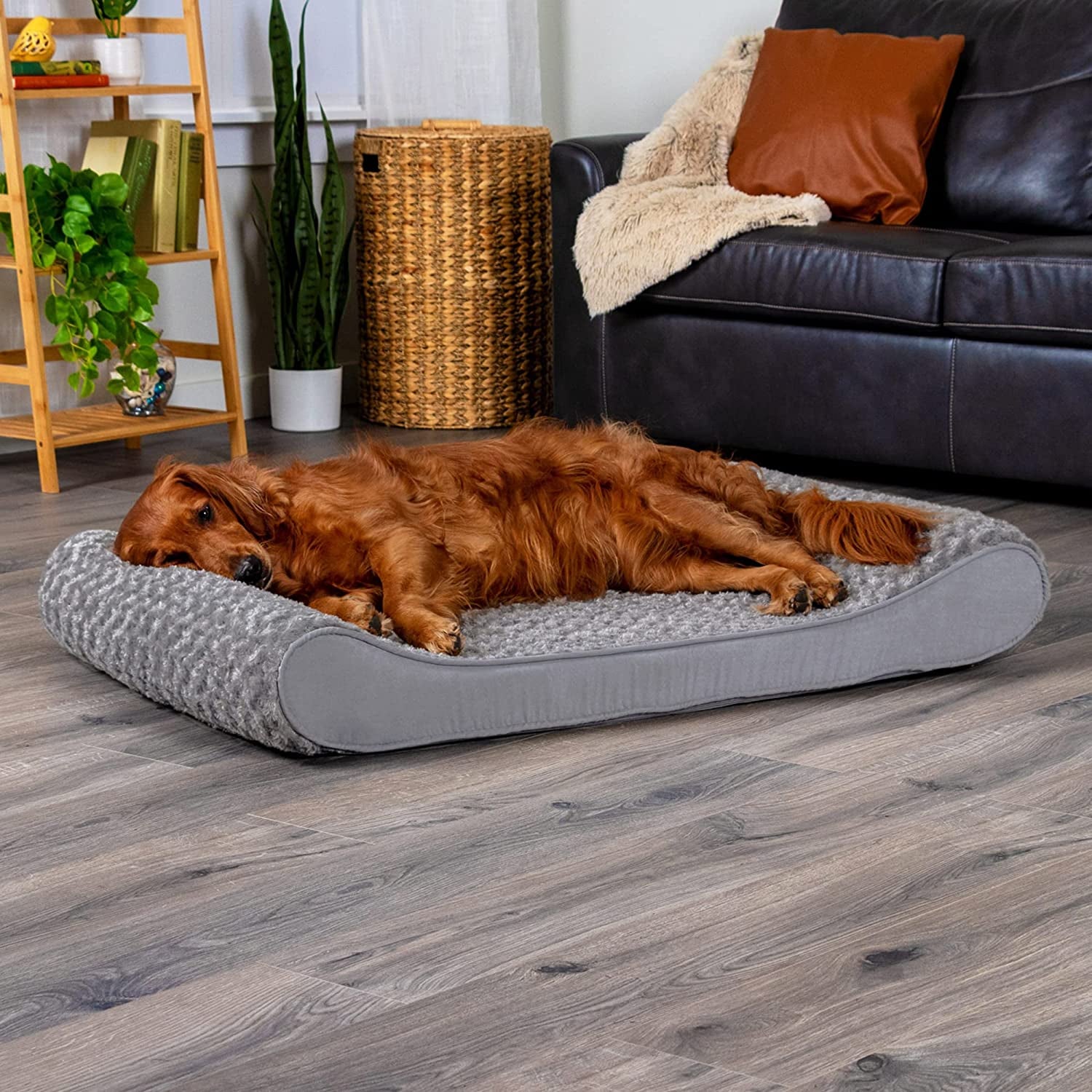 Furhaven Luxe Lounger Orthopedic Bed, Ultra Plush, for Dogs up to 75 Lbs, Jumbo/XL, Gray