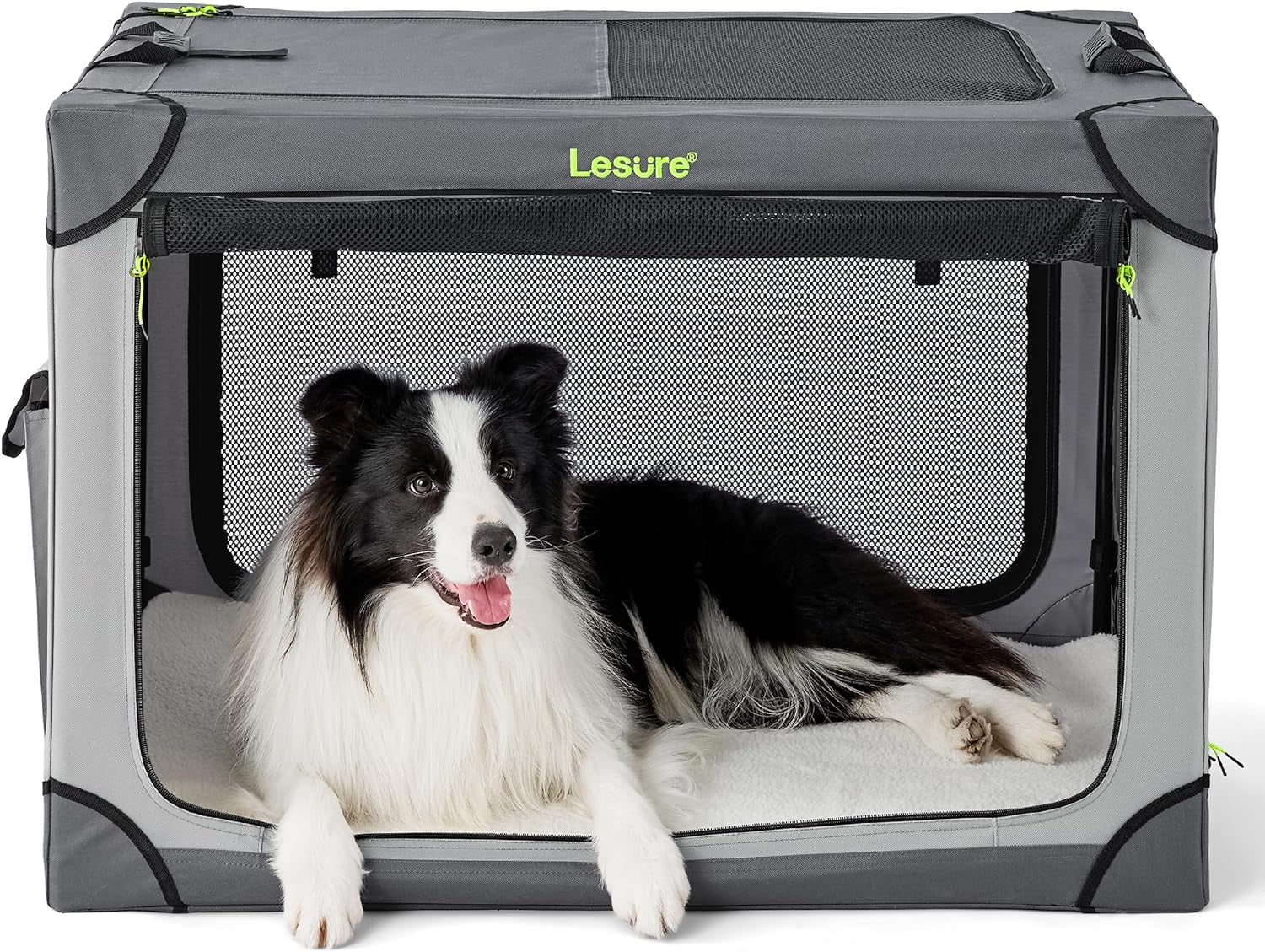 Lesure Soft Collapsible Dog Crate – 4-Door Portable Foldable Travel Kennel with Durable Mesh for Large Dogs, Indoor & Outdoor Use