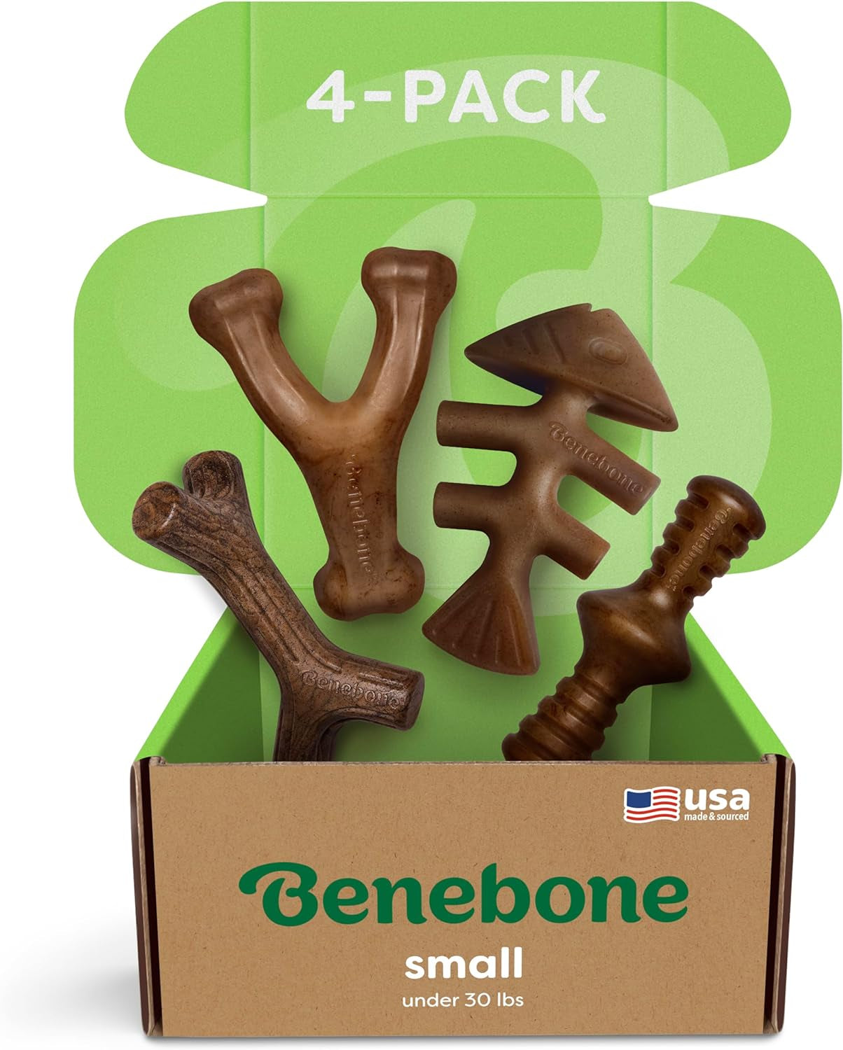 Benebone Medium Dog Chew Toys - 4-Pack for Aggressive Chewers, Made in USA, for Dogs up to 60lbs