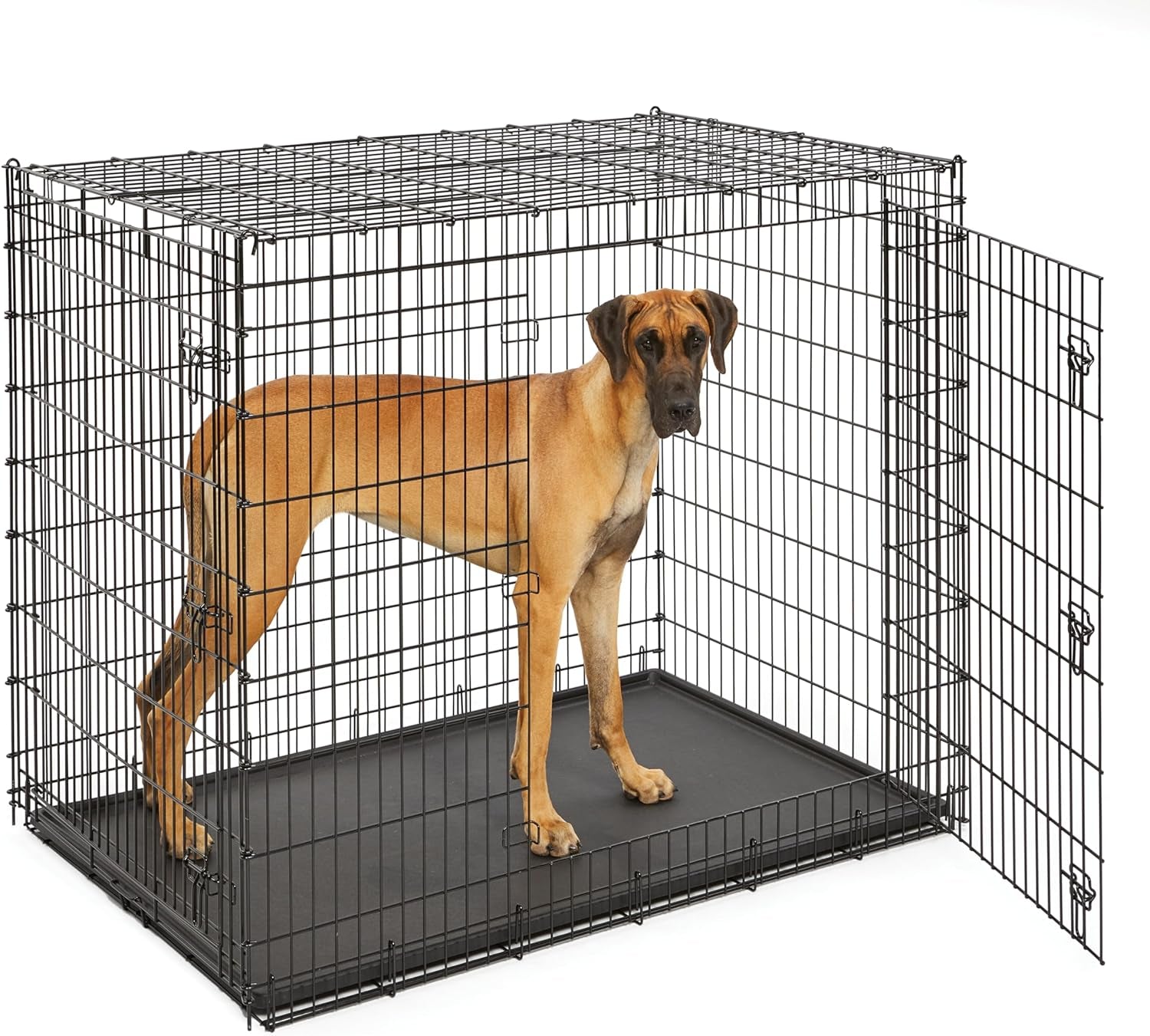 Midwest Double Door Enhanced Crate – Various-Sized Dog Crate with Leak-Proof Pan, Divider Panel, Patented Features, and Floor-Protecting Feet