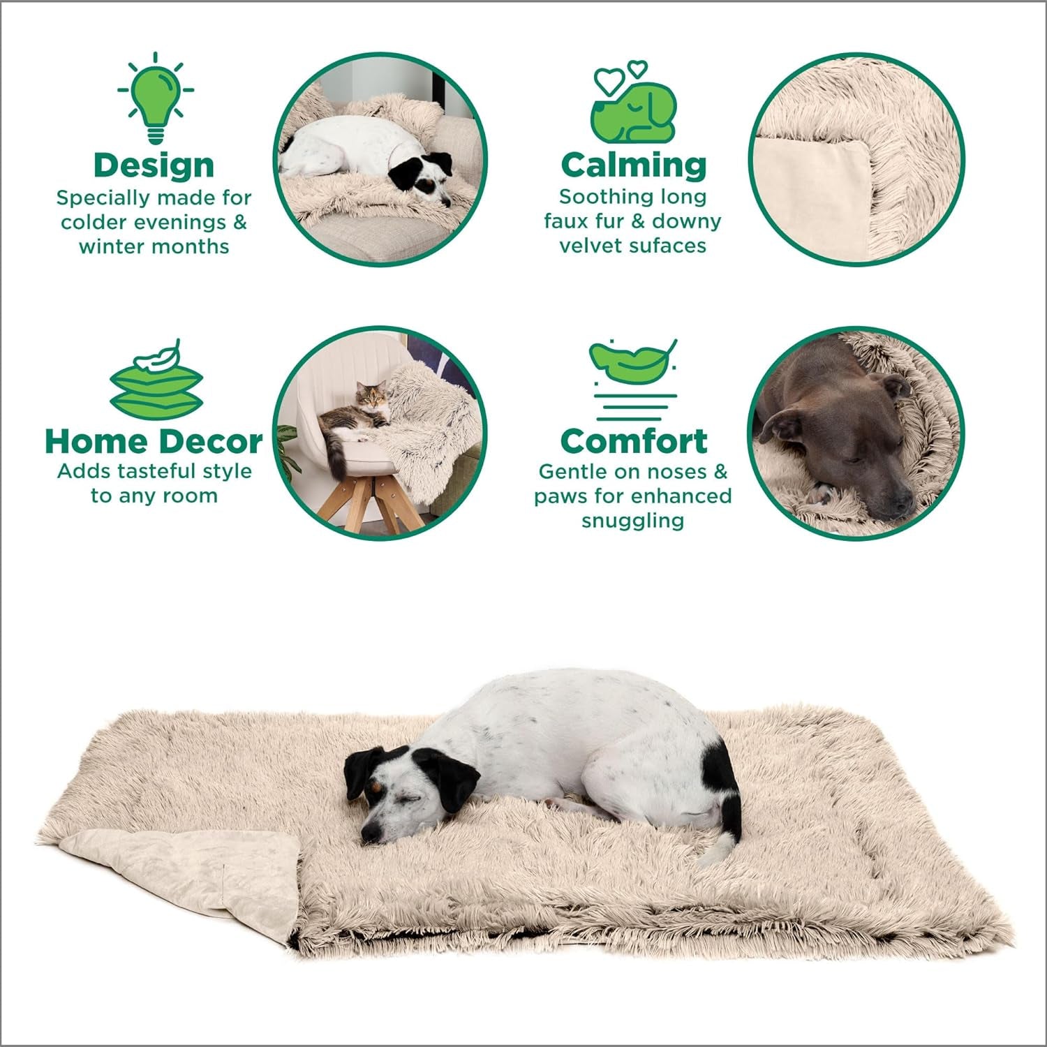 Waterproof Calming Dog Blanket – Plush Faux Fur & Velvet Furniture Protector, Washable, Extra Large Size for Dogs, Taupe