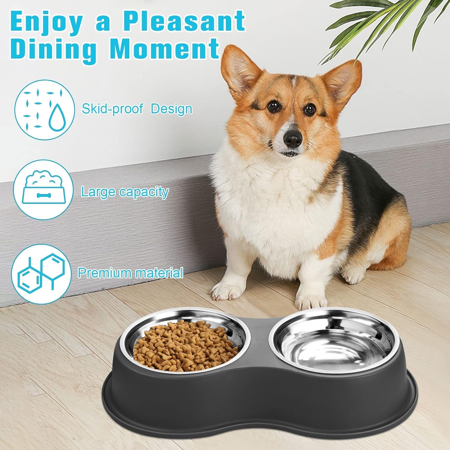 Double Dog Bowls - Stainless Steel, Non-Slip Resin Station, for Puppies, Medium Dogs