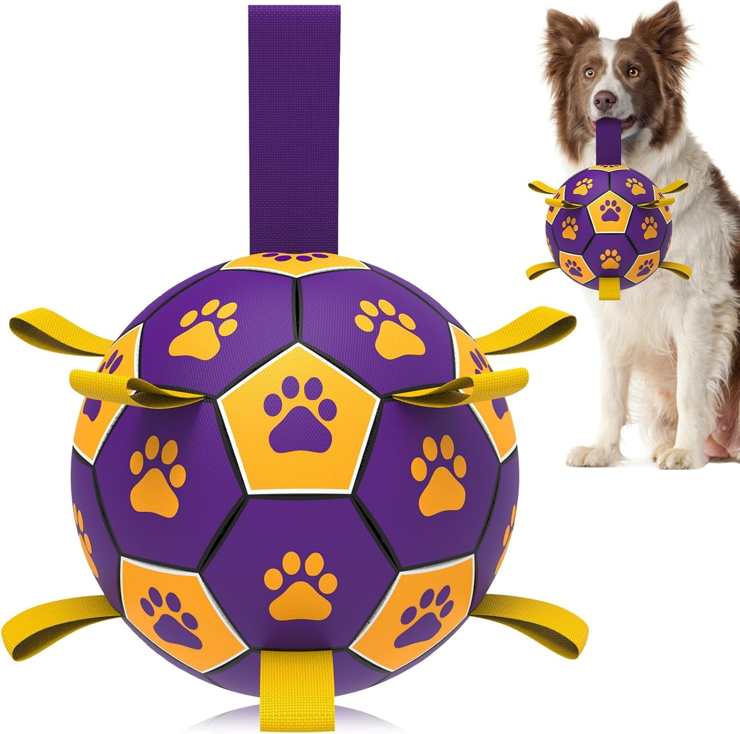 Dog Soccer Ball with Tug Straps, Interactive, Water Toy for Small & Medium Dogs - 6"