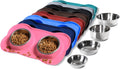 Hubulk 2 Stainless Steel Dog Bowls with Non-Skid Silicone Mat - Small, Pink, Includes Food Scoop