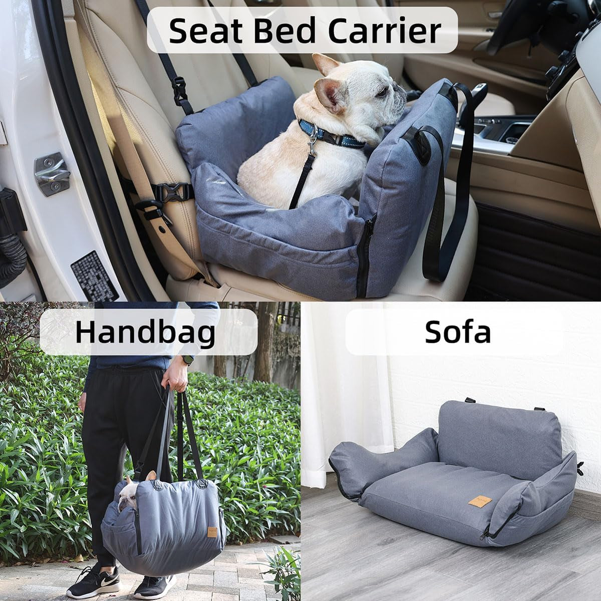Detachable Dog Car Seat for Puppies, Equipped with Storage Bag & Safety Belt, Airbag Protection, Washable Travel Seat
