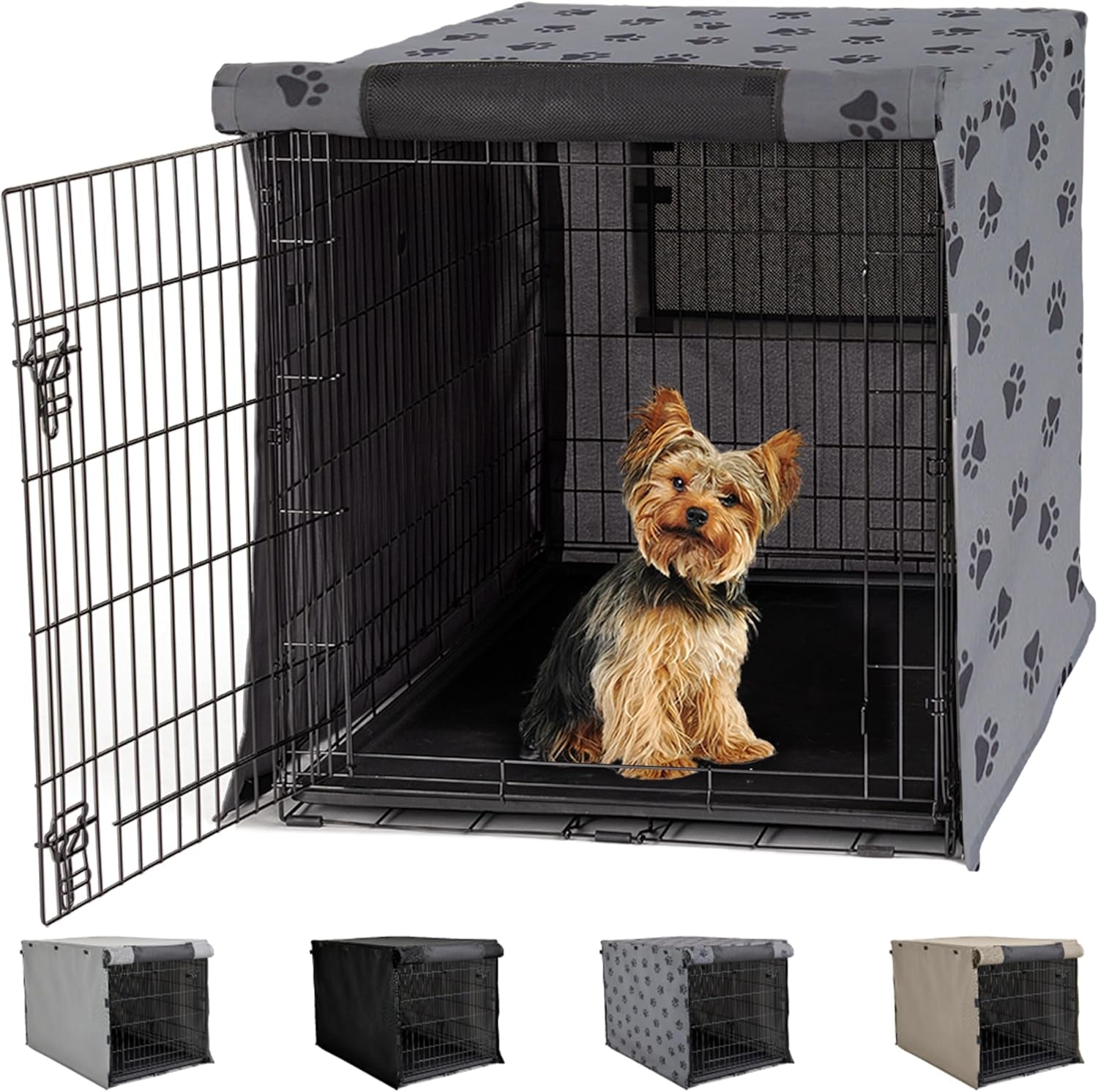 Gorilla Grip Heavy Duty Dog Crate Cover - Privacy Cover with Mesh Windows, Fits 30" Wire Crates, Washable, Paw Design