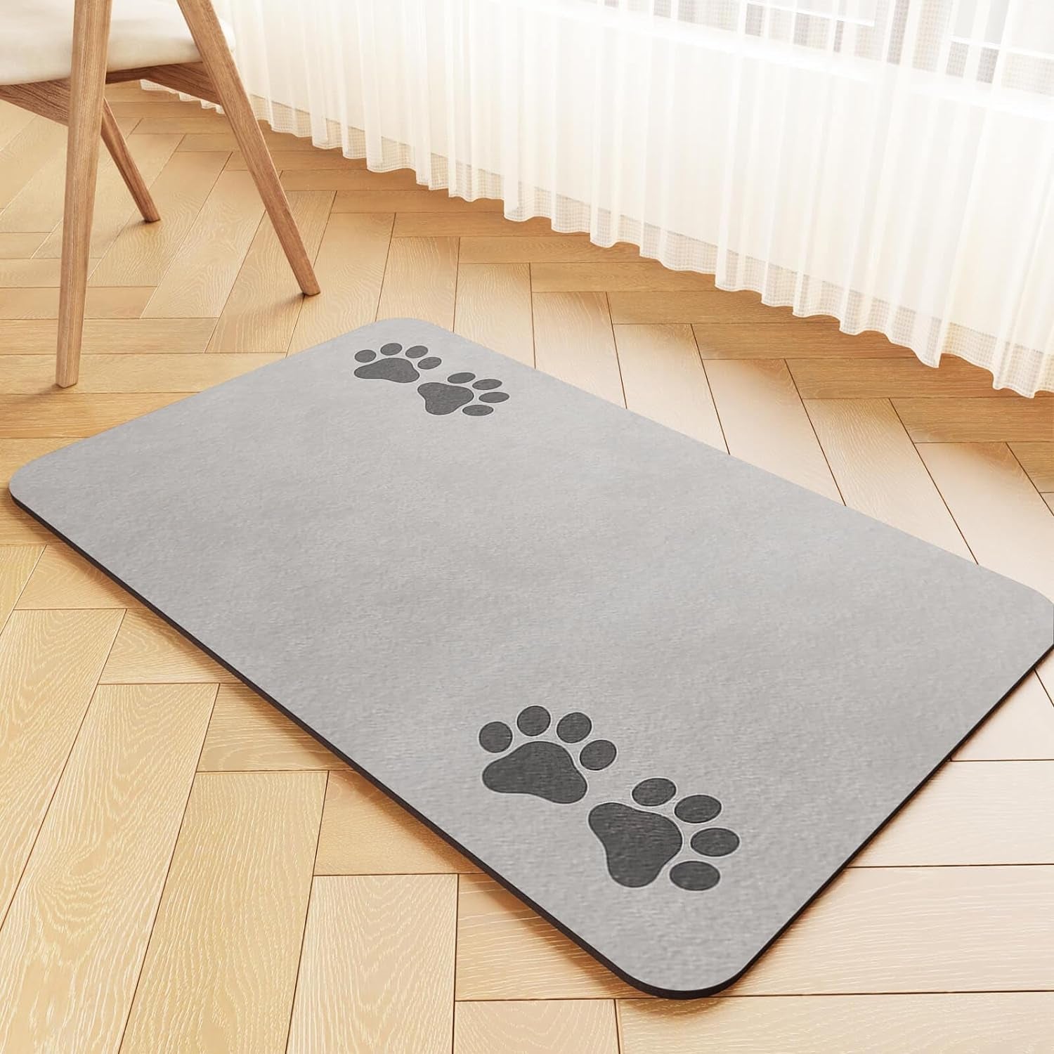 Pet Feeding Mat-Absorbent Pet Placemat for Food and Water Bowl, Dog Food Mat with Waterproof Rubber Backing, No Stains Quick Dry Water Dispenser Mat for Dog and Cat, Dark Gray-12"X20"