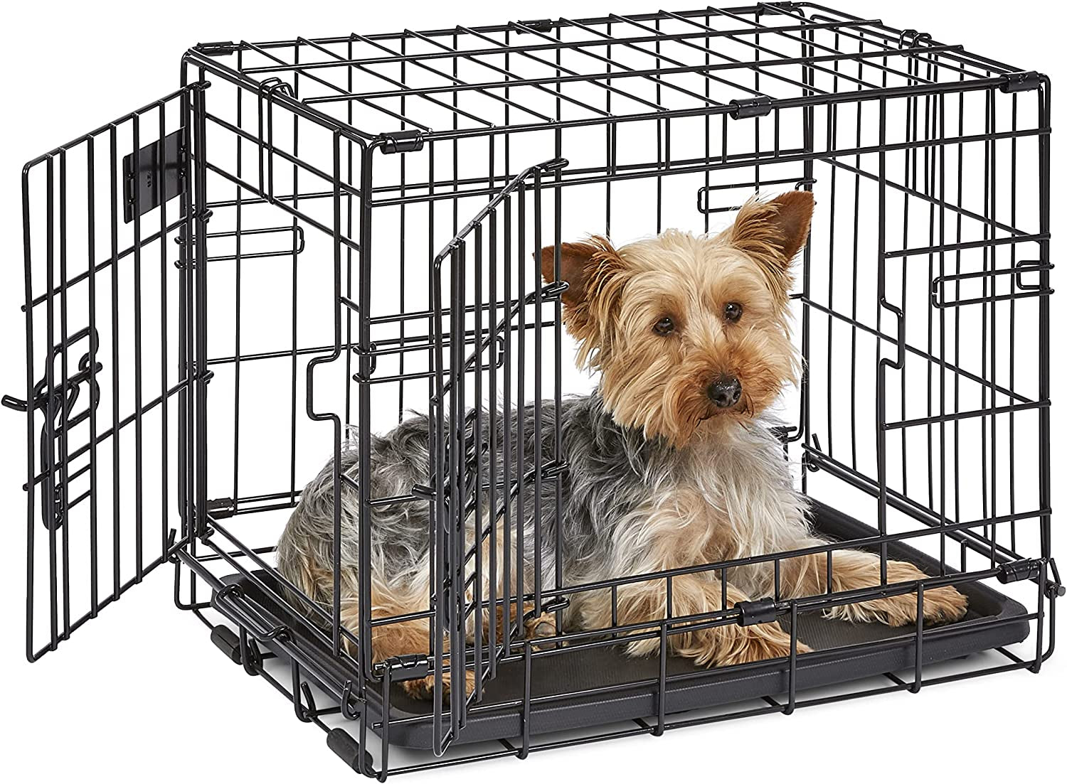 Midwest Double Door Enhanced Crate – Various-Sized Dog Crate with Leak-Proof Pan, Divider Panel, Patented Features, and Floor-Protecting Feet