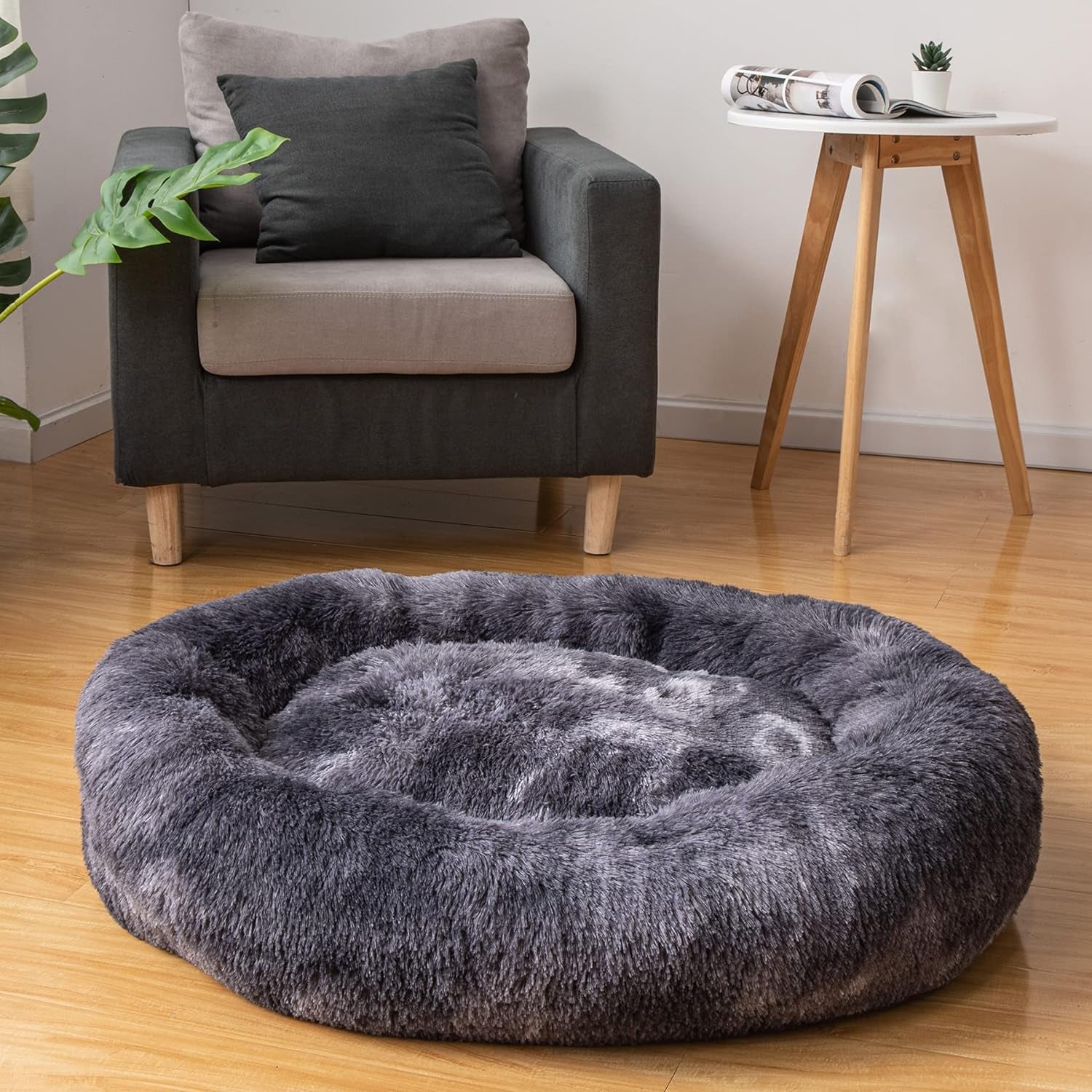 Coohom Oval Donut Cuddler Dog Bed 36", Shag Faux Fur, Washable - for Small & Medium Breeds