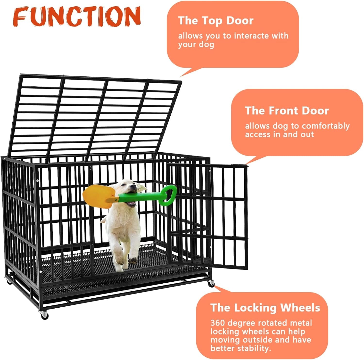 Lemberi Heavy-Duty Dog Crate – Escape-Proof, High-Anxiety Crate with Lockable Wheels, Double Doors, Removable Tray, Extra Large for Indoor Use