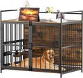 ROOMTEC Furniture Style Large Dog Crate with 360° Adjustable Feeder - Classic Brown End Table Crate with 2 Stainless Steel Bowls, 41