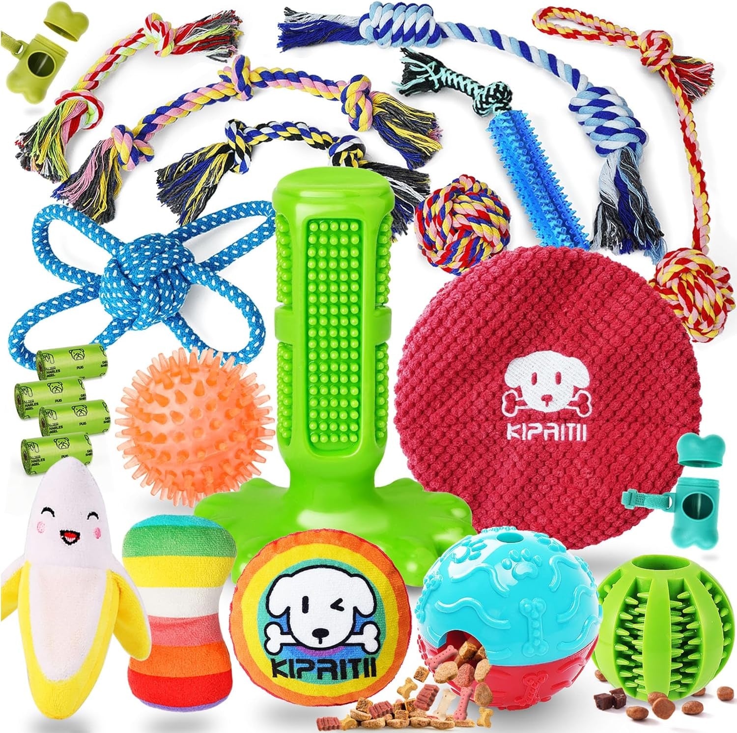 KIPRITII 23-Pack Puppy Chew Toys: Teething, Squeaky, Rope, and Treat Toys for Small Dogs