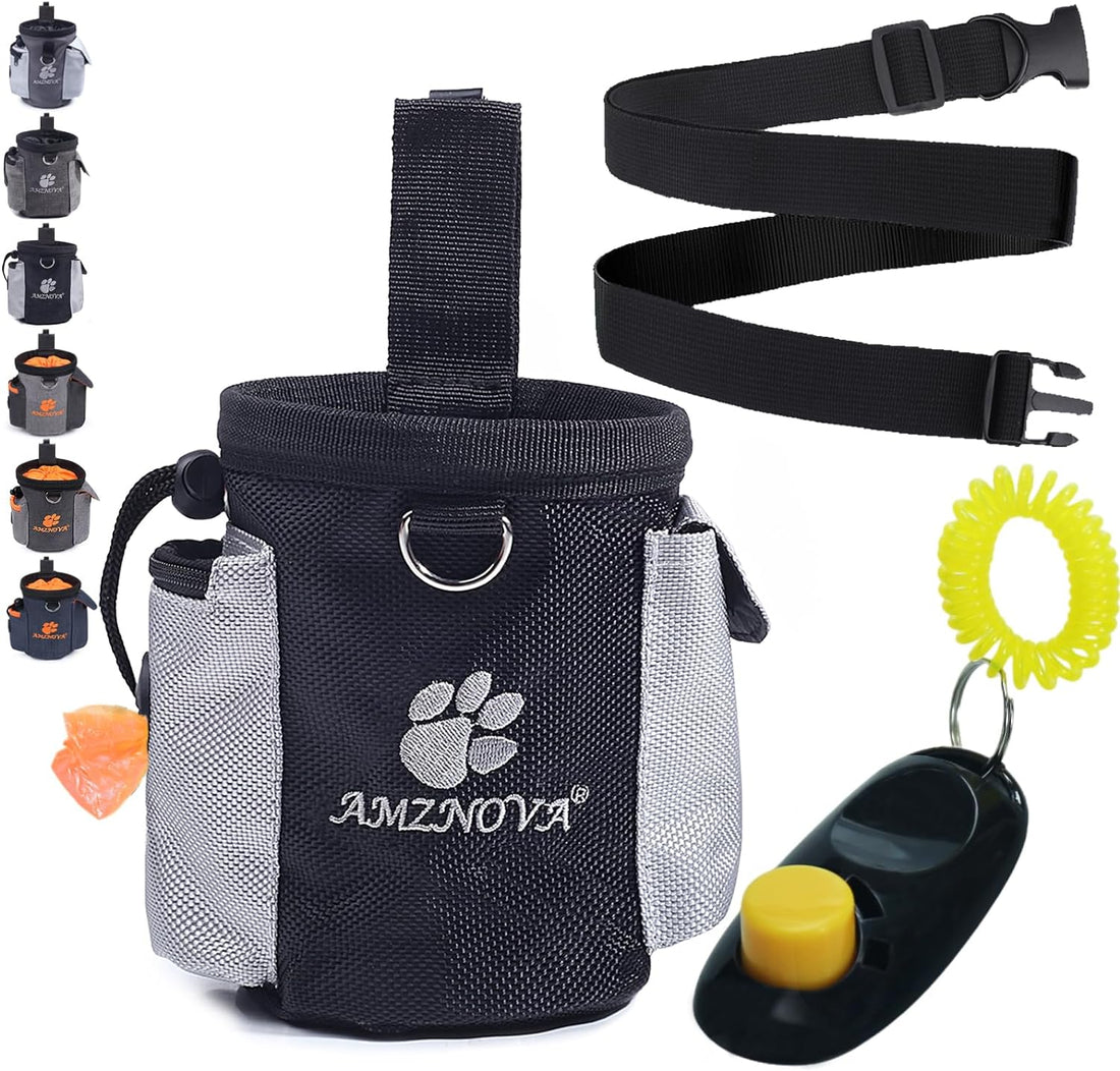Dog Treat Bag with 3-Cup Capacity, Training Pouch with Waistband - Black