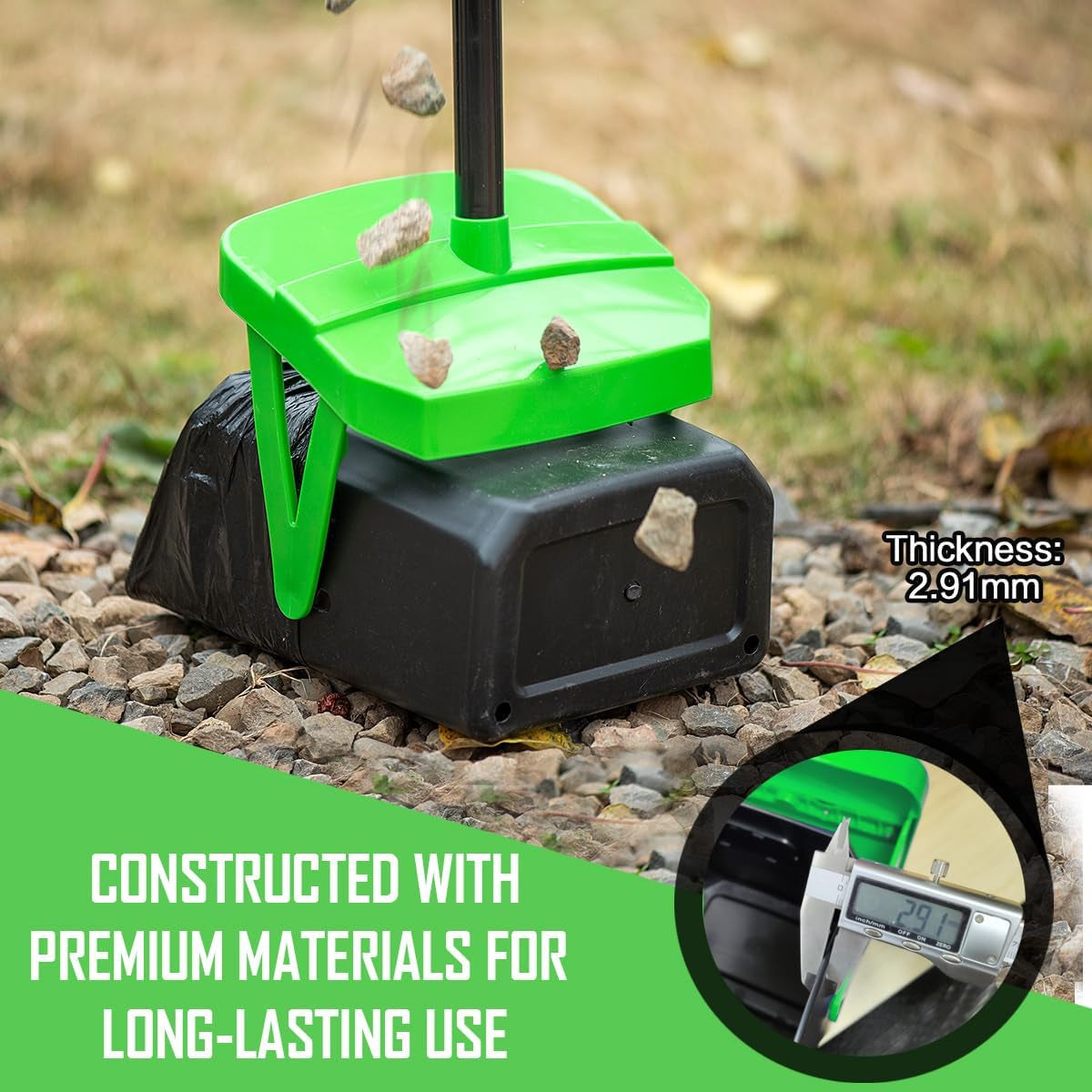 Pooper Scooper with Swivel Bin & Rake, Waste Bags Included, Dog Poop Scooper with Bag Attachment & Lid