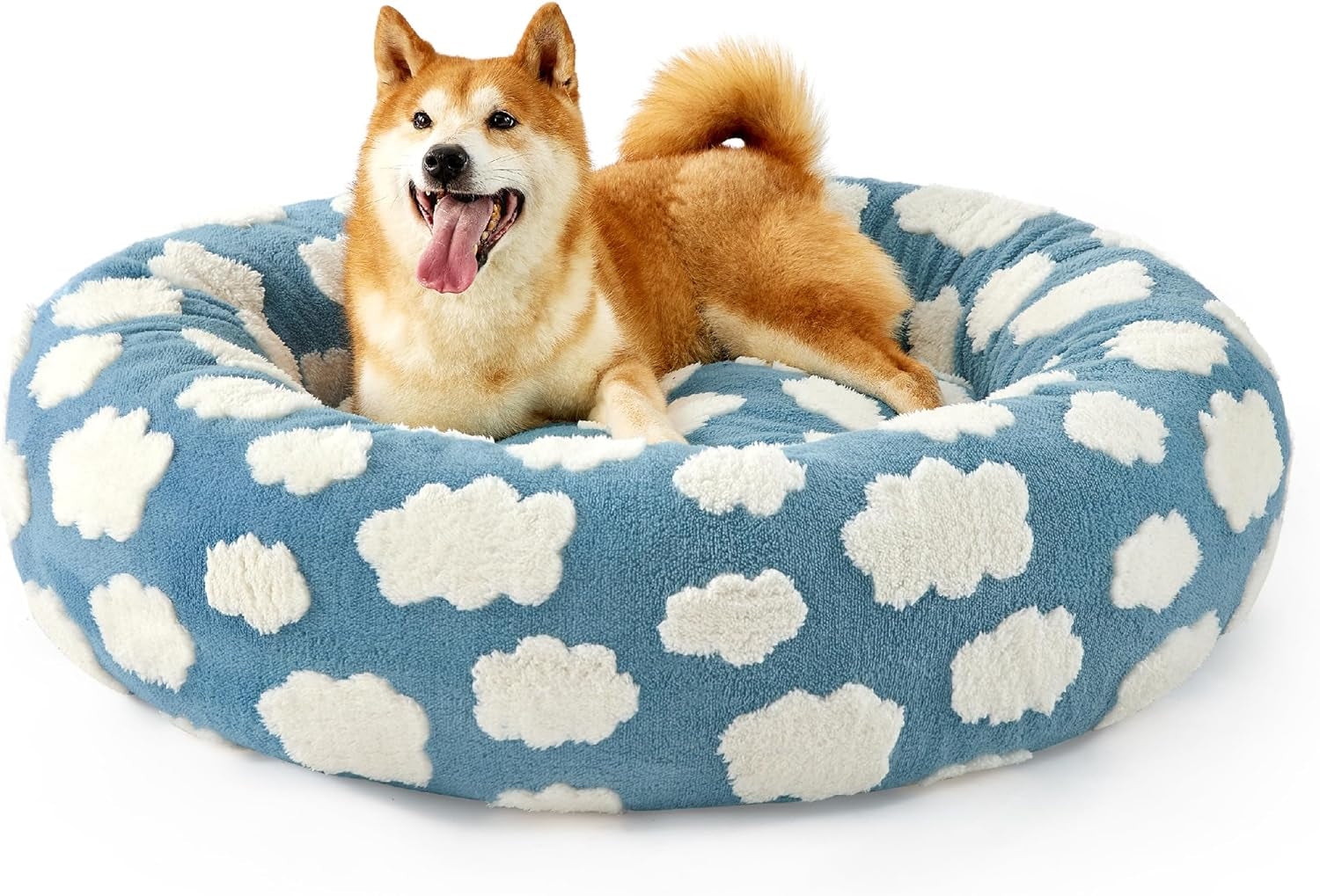 Lesure Donut Shaggy Plush Dog Bed: Calming, Anti-Slip, Various Colors & Sizes