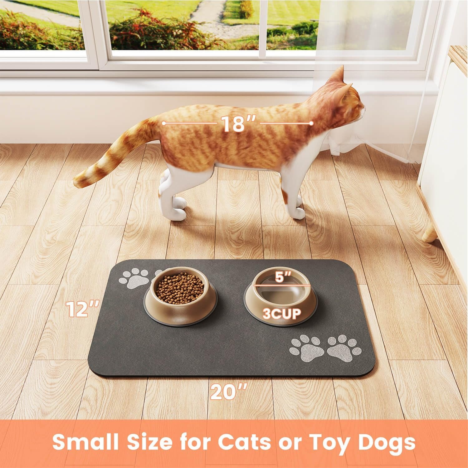 Pet Feeding Mat-Absorbent Pet Placemat for Food and Water Bowl, Dog Food Mat with Waterproof Rubber Backing, No Stains Quick Dry Water Dispenser Mat for Dog and Cat, Dark Gray-12"X20"