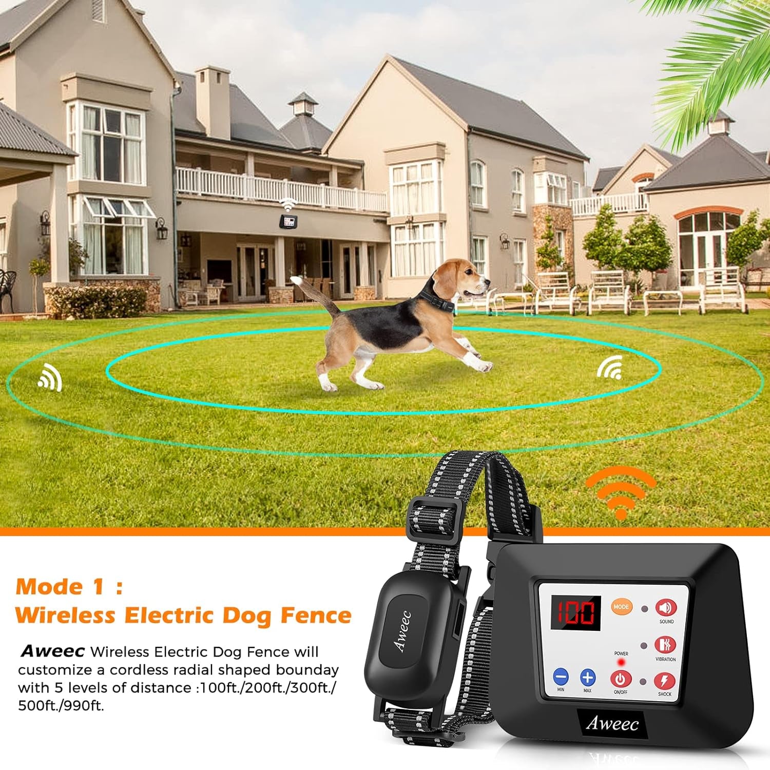 Wireless Dog Fence & Training Collar, 2-In-1 Containment System with Remote, Safe & Harmless Electric Boundary