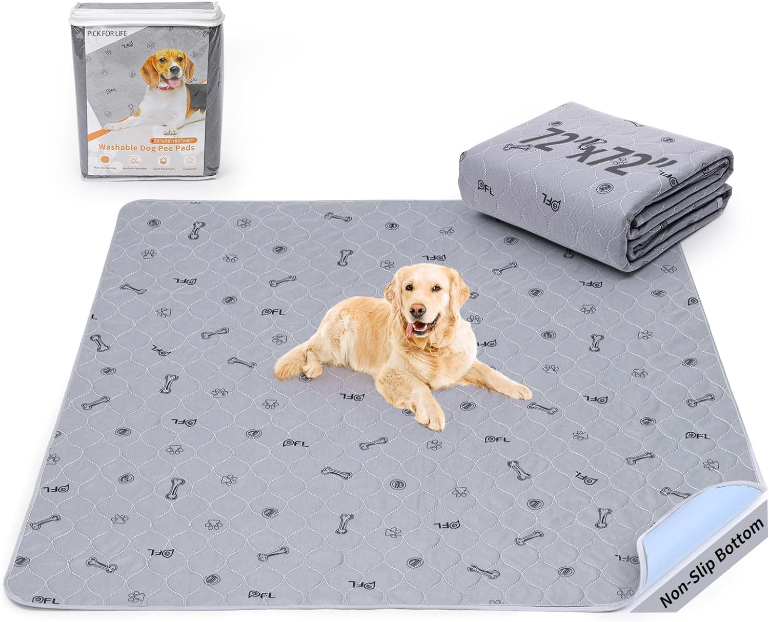 Washable Puppy Pads – Absorbent, Reusable Non-Slip Dog Pee Pads with Bone Print