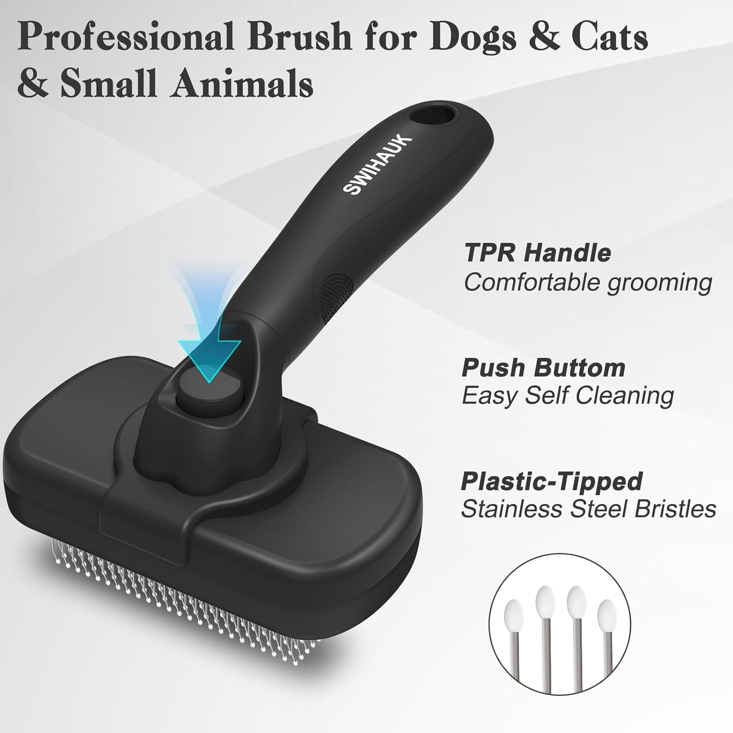 Self-Cleaning Slicker Brush for Dogs & Cats - Gentle Grooming Brush for Shedding & Deshedding, Black