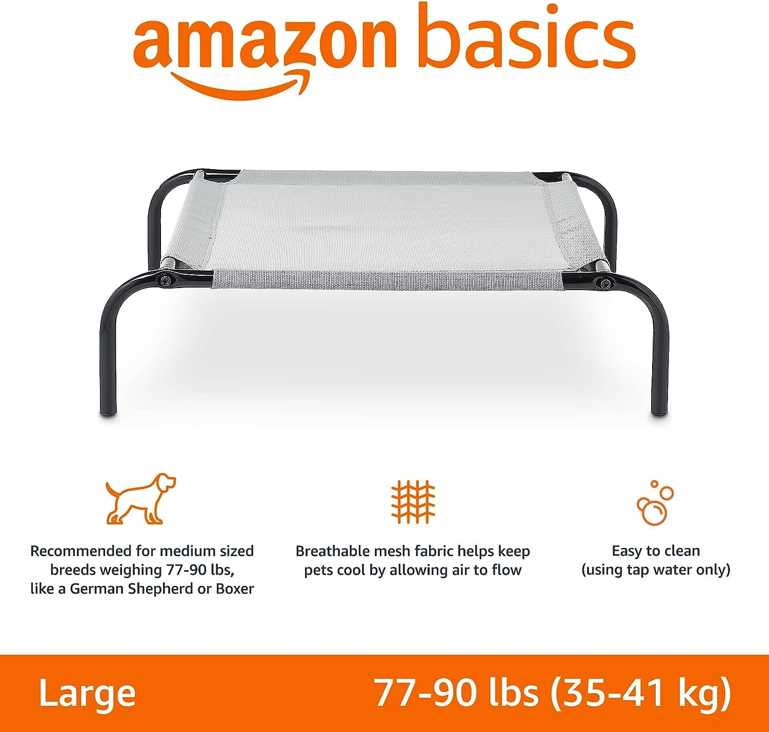 Amazon Basics Cooling Elevated Dog Bed with Metal Frame, Various Sizes + Colors