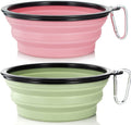 2-Pack Collapsible Dog Bowls with Carabiners: Small, Portable, Blue+Green for Travel