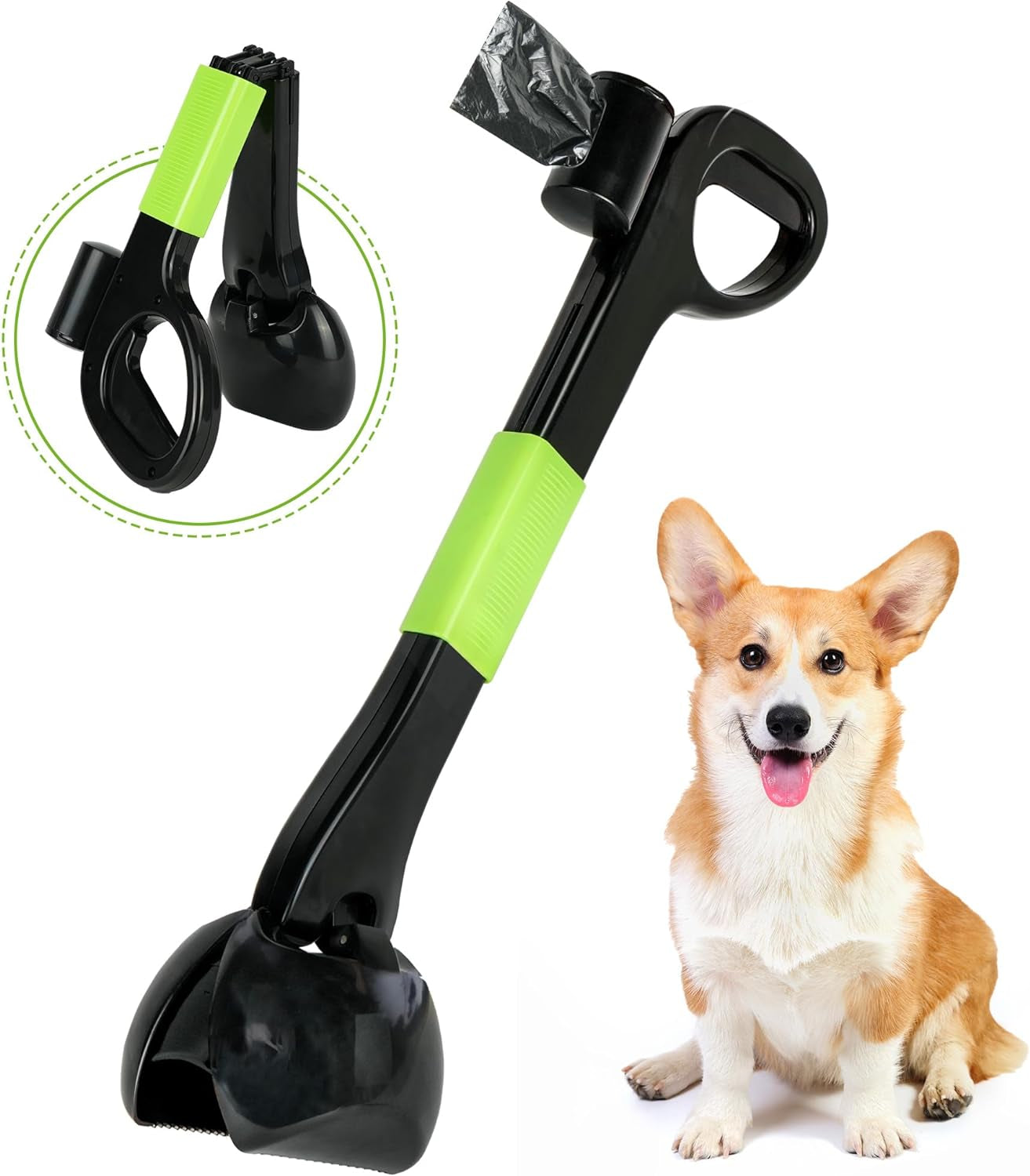 Primepets 22 Inch Foldable Pooper Scooper - Includes Bag Dispenser & 10 Waste Bags for Small to Medium Dogs