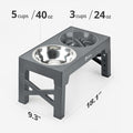 Adjustable Elevated Dog Bowls - Includes 2 Stainless Steel & 1 Slow Feeder Bowl, 5 Height Options, Grey