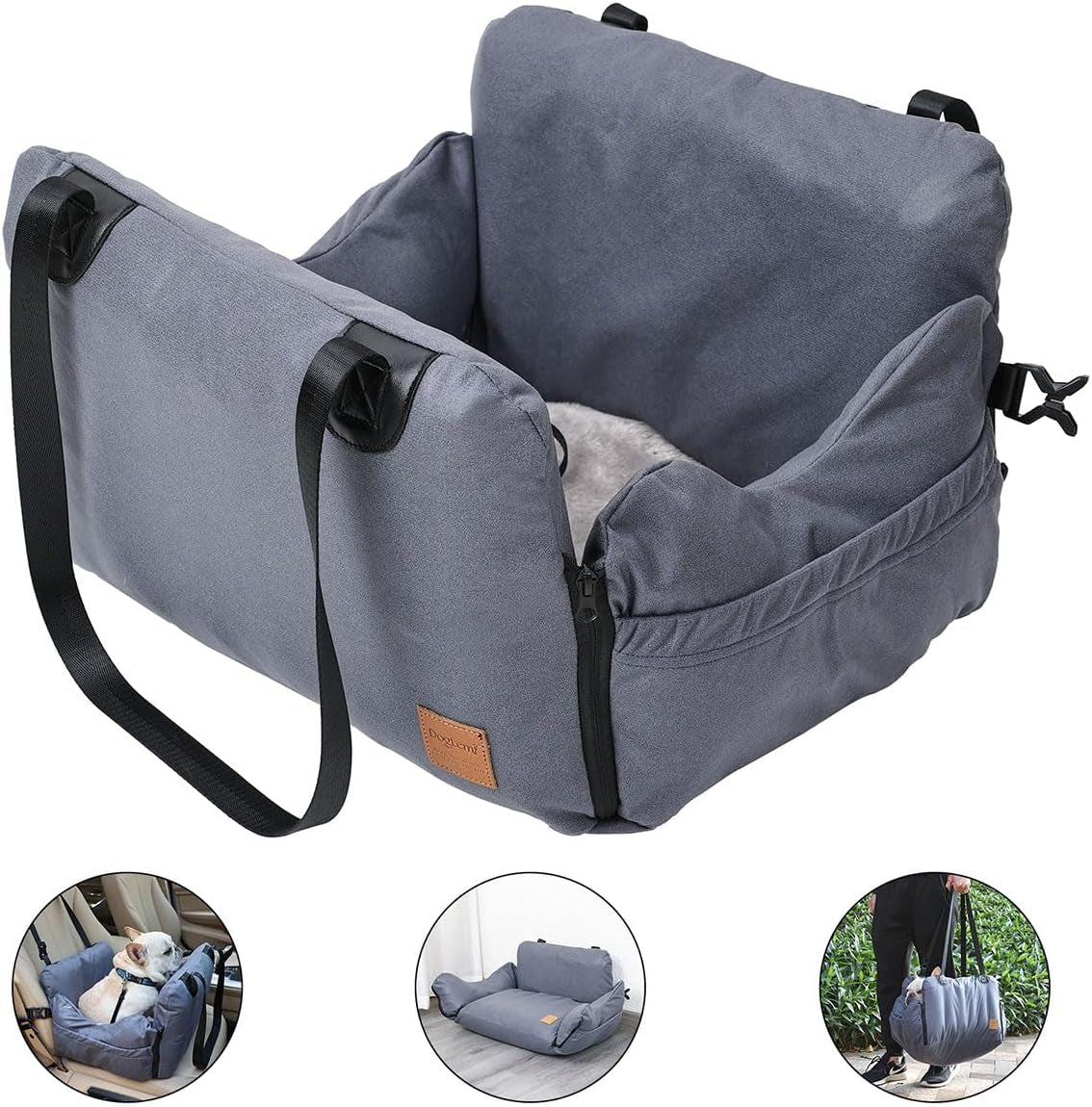 Detachable Dog Car Seat for Puppies, Equipped with Storage Bag & Safety Belt, Airbag Protection, Washable Travel Seat