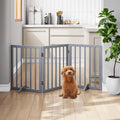 Wooden Foldable Dog Gate, Freestanding Multi-Panel Indoor Pet Gate, Extra Wide 24