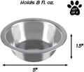 Set of 2 Stainless Steel Dog Bowls, 8Oz, Dishwasher Safe, Hangs in Cage/Kennel/Crate, Silver