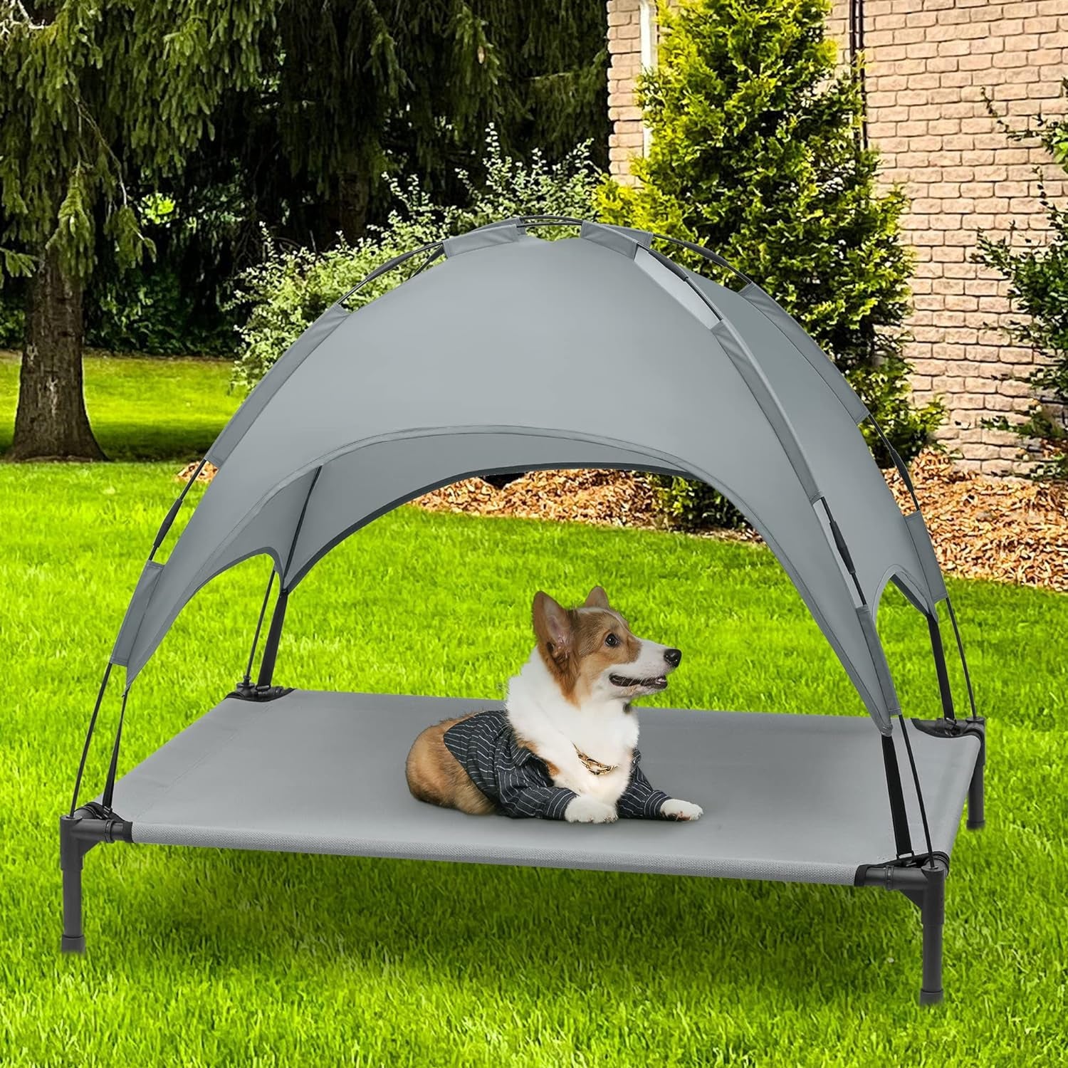 Heeyoo Outdoor Elevated Dog Bed with Canopy: Cooling, Portable Pet Cot for All Dog Sizes