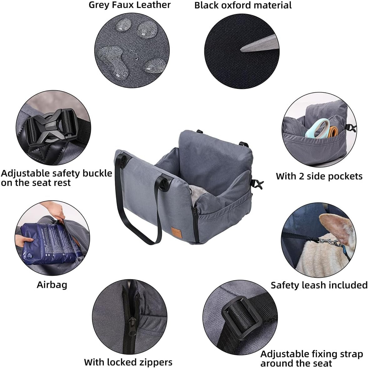 Detachable Dog Car Seat for Puppies, Equipped with Storage Bag & Safety Belt, Airbag Protection, Washable Travel Seat