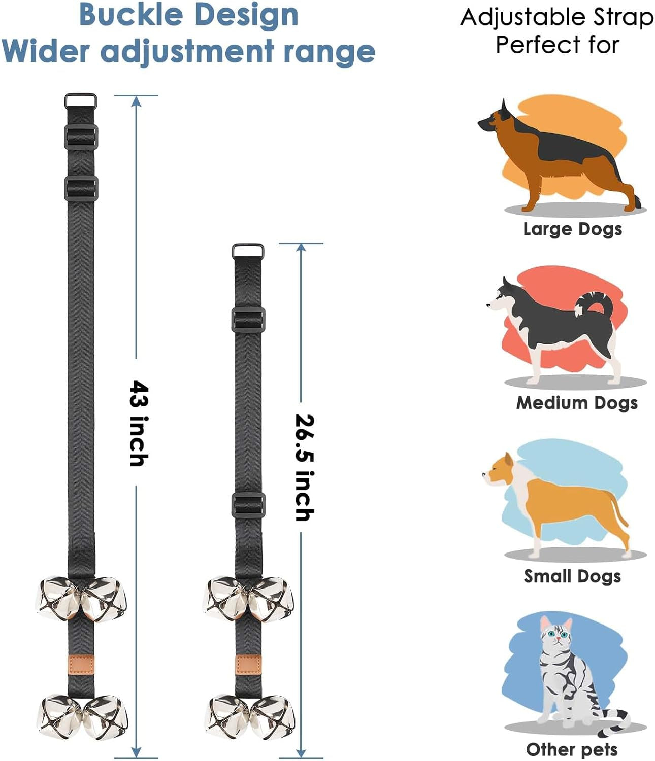 Folksmate Adjustable Dog Doorbells for Potty Training – Extra Loud Bells for Housebreaking, Durable Puppy Potty Training Bells for Door Knobs