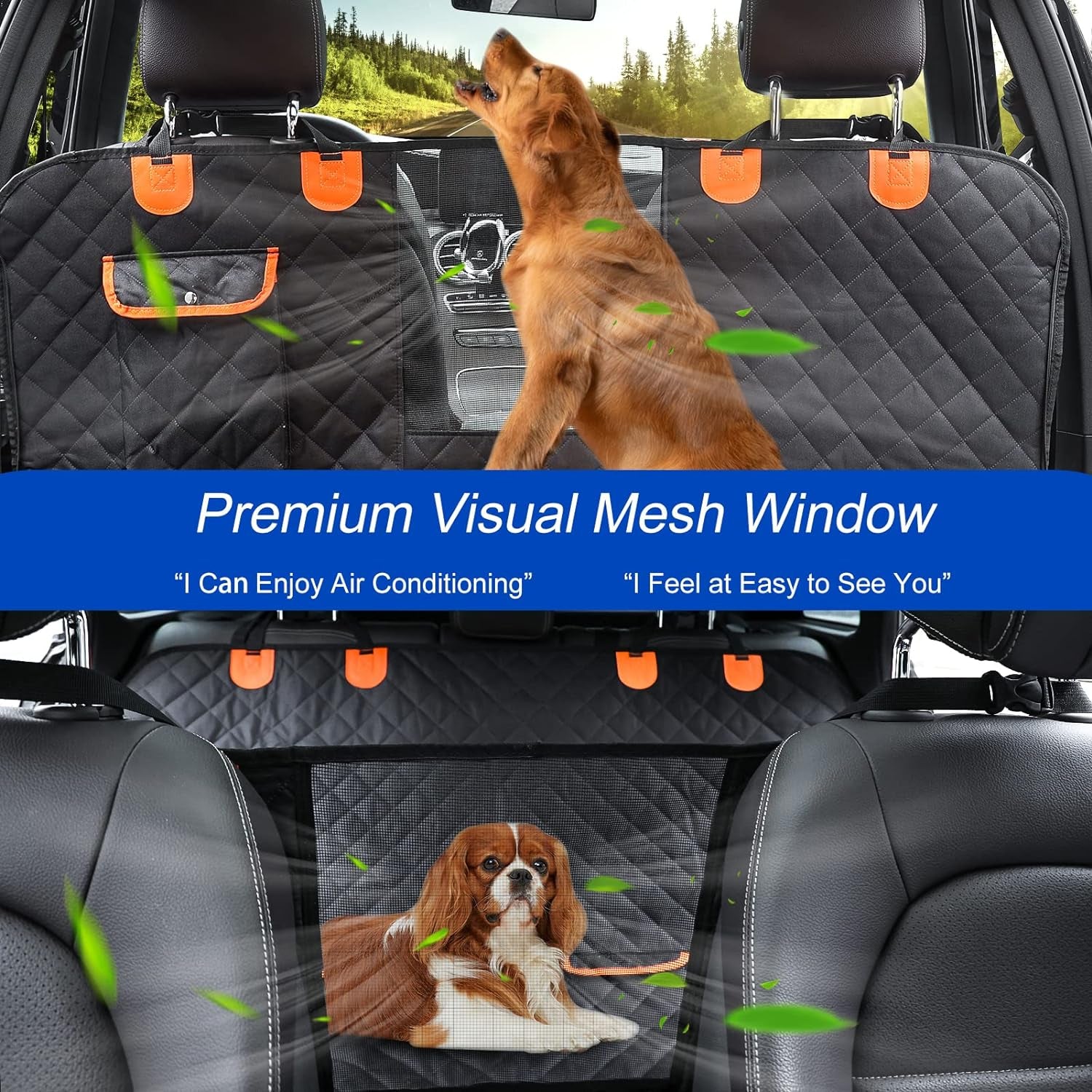 Dog Car Seat Cover for Back Seat - 54" W X 58" L Waterproof, Nonslip, Scratchproof Hammock with Mesh Window