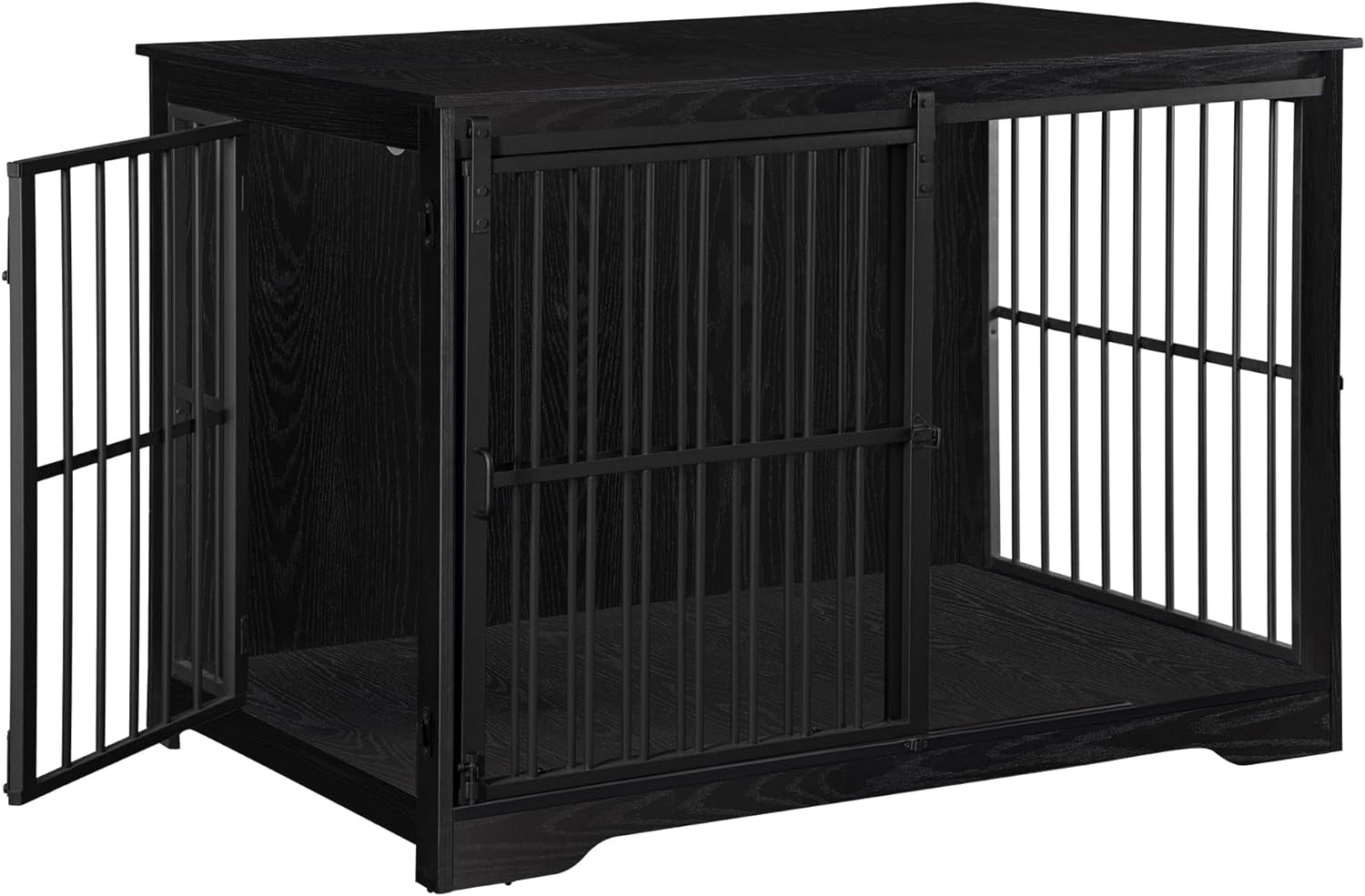 Dog Crate Furniture, 44.1" Double Door Dog Crate with Barn Door, Dog Kennel Indoor, End Side Table Wooden Dog Crate for Small Medium Large Dog, Anti-Chew Anti-Escape, Black