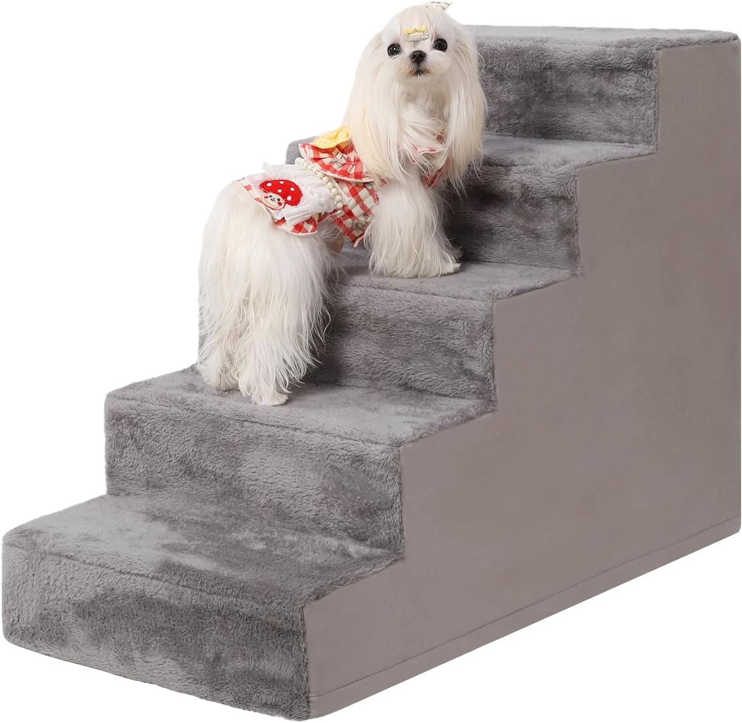 18" 4-Step Dog Stairs for High Beds and Couches, Non-Slip, High-Density Foam - Grey