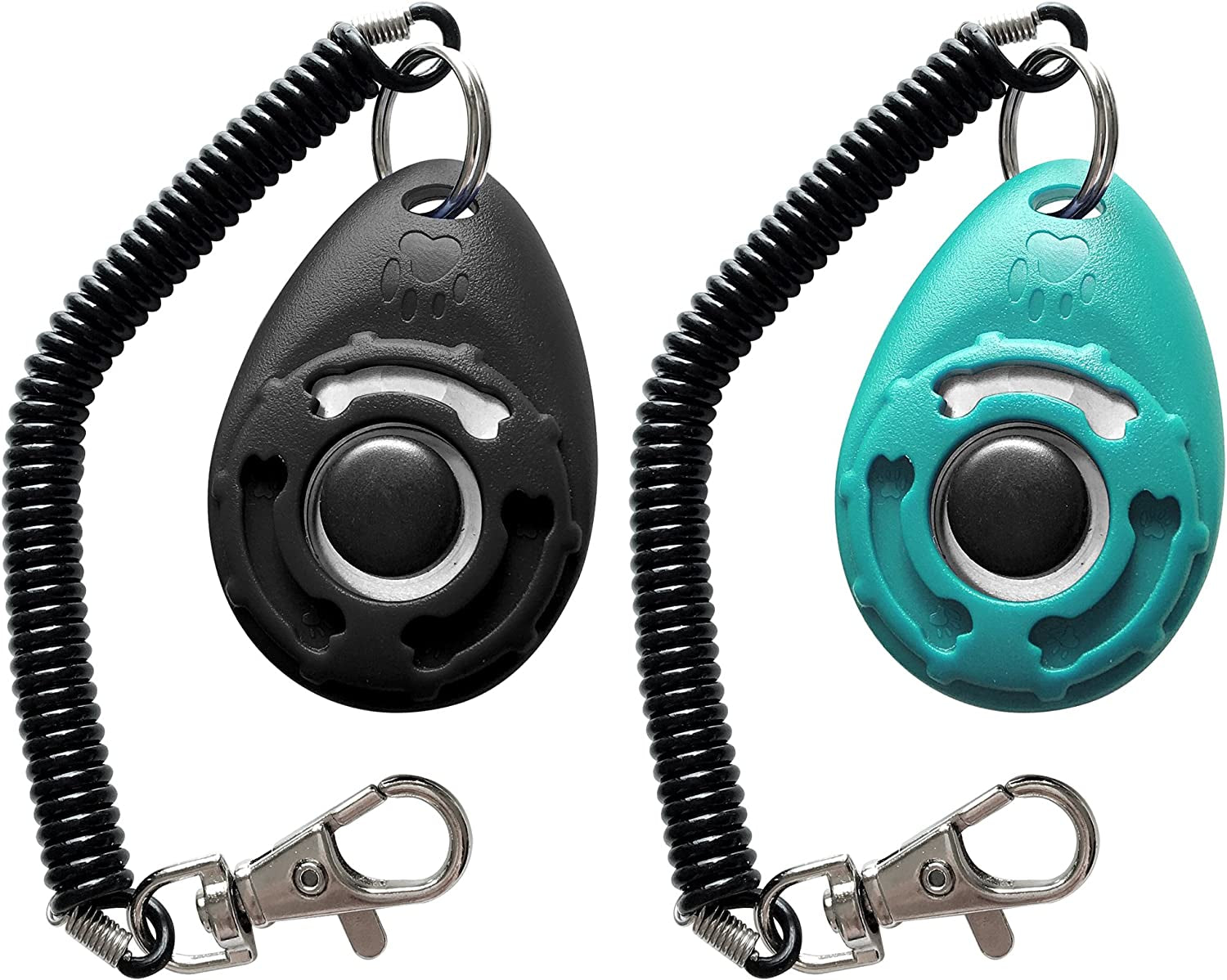 Dual Pack Pet Training Clickers with Wrist Straps: Black & Blue, Effective for Dogs