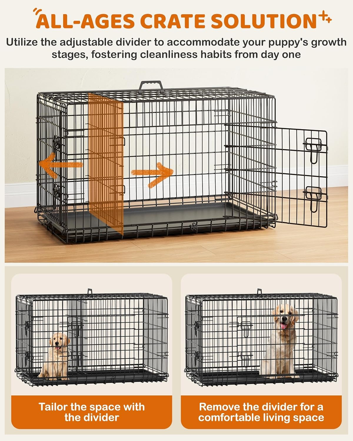 Yaheetech Double Door Collapsible Dog Crate - Portable Metal Crate with Divider and Removable Tray for Large Dogs