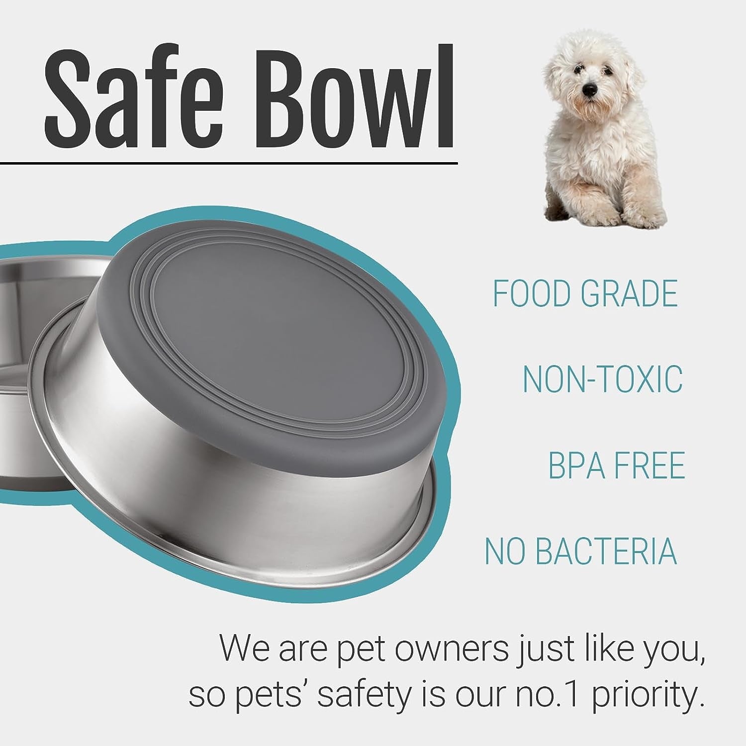 PEGGY11 Stainless Steel Dog Bowls 2-Pack, Non-Slip, Dishwasher Safe - 3.8 Cups Each