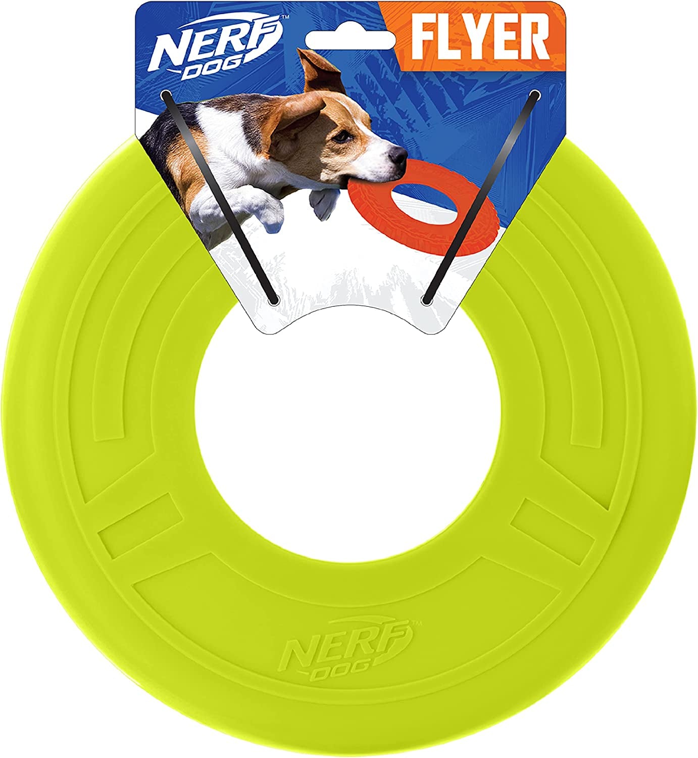 Nerf Dog Rubber Tire Flyer, Flying Disc, Floats, Durable - 10" Diameter, Blue