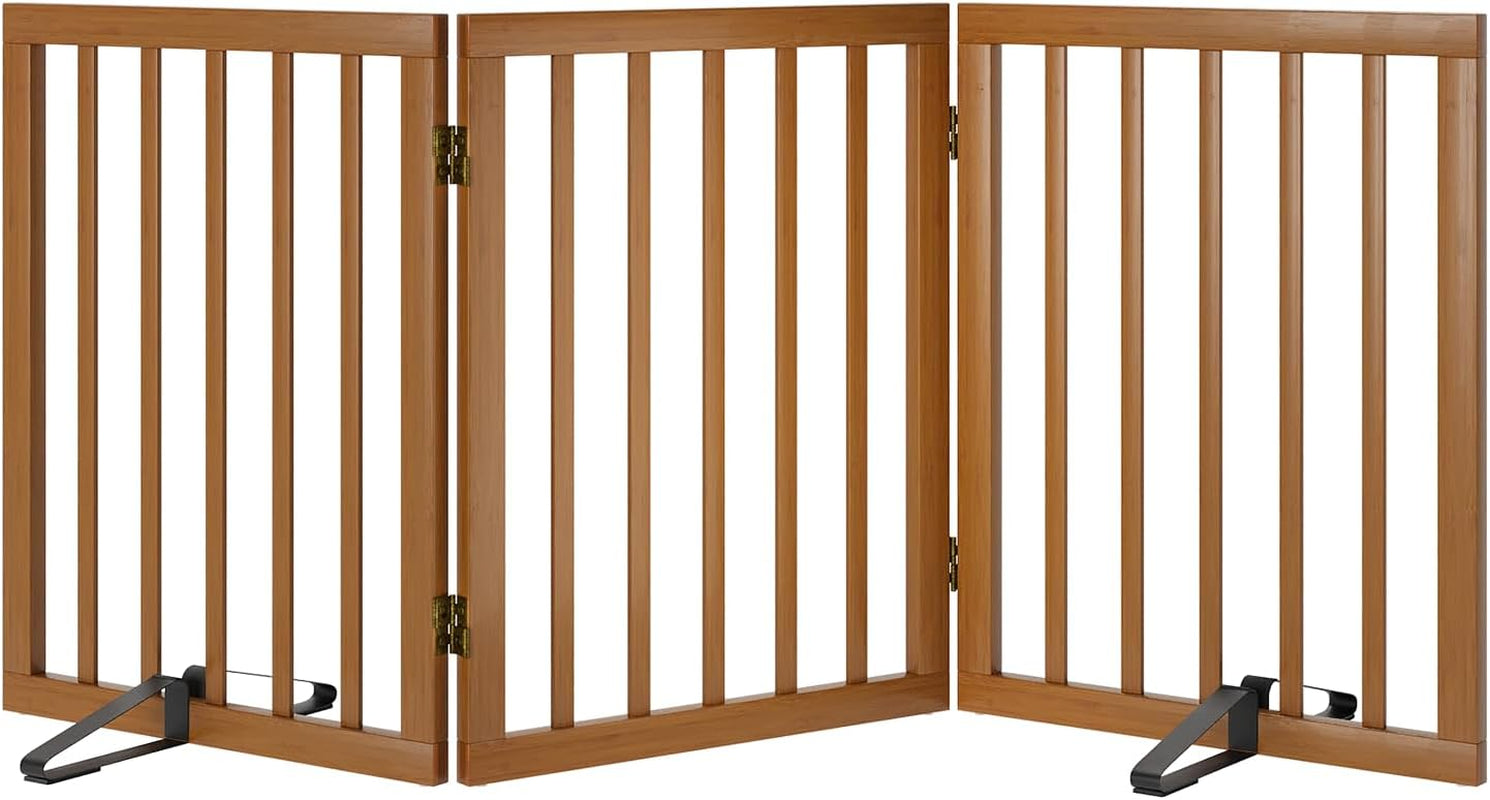 Wooden Foldable Dog Gate, Freestanding Multi-Panel Indoor Pet Gate, Extra Wide 24" Tall Dog Barrier